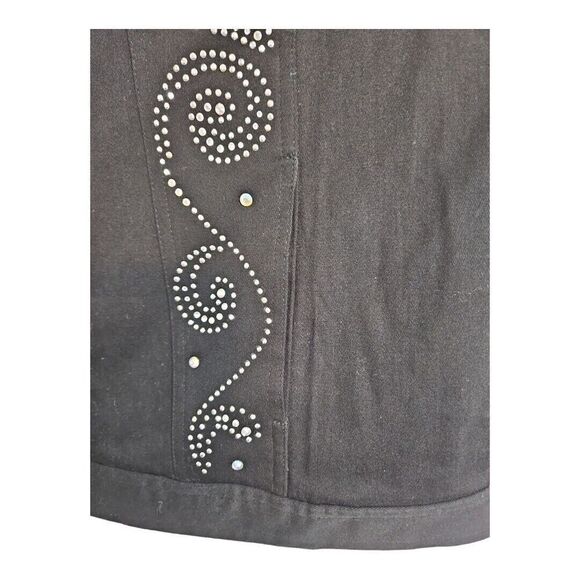 Quacker Factory Black Rhinestone Western Denim Style Vest Lg - Picture 5 of 8